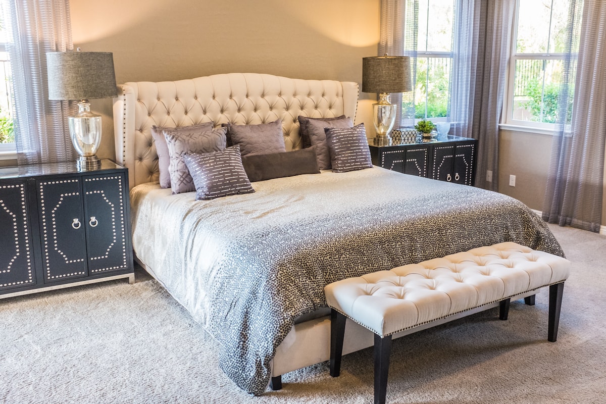 A peaceful bedroom in soft darkness